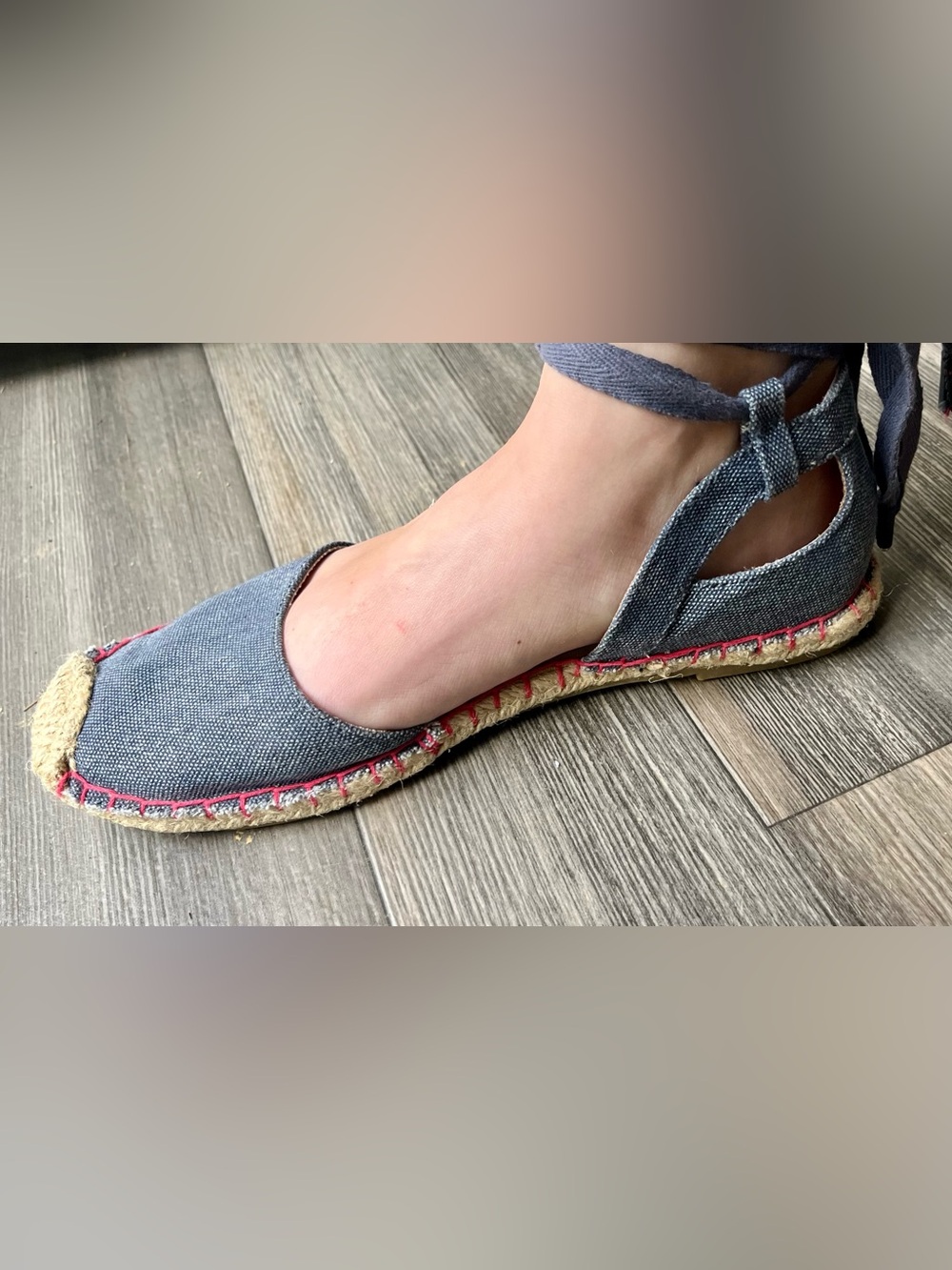 Sugar Size 8 Denim Blue Lace-Up Espadrille Flats Pink